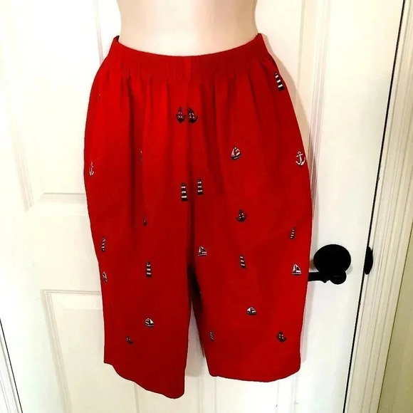 Vintage MCM BonWorth red nautical elastic waist Bermuda shorts size XS/S - Picture 1 of 13